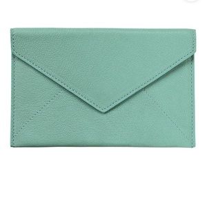 Graphic Image teal leather medium envelope card case or clutch